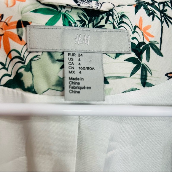 H&M Women's Floral Crane Blazer White and Green Open Formal Casual Blazer size S - Picture 8 of 9